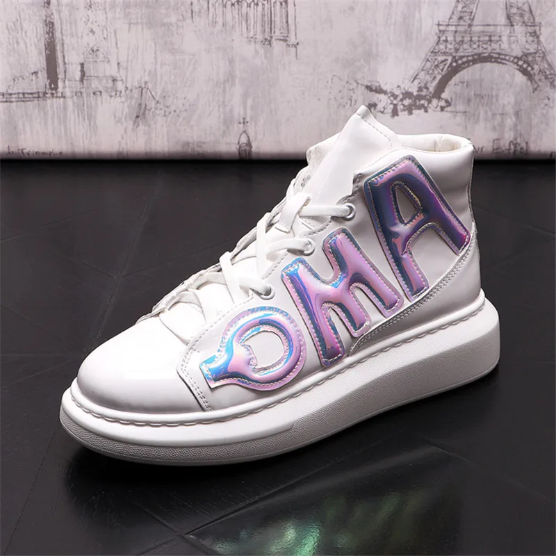 Murah Sepatu 2021 Pria Putih Platform Baru Kasual Sneakers Kulit Sepatu Bot Pergelangan Kaki Atasan Tinggi Penambah Tinggi Hip-Hop Zapatillas Hombre