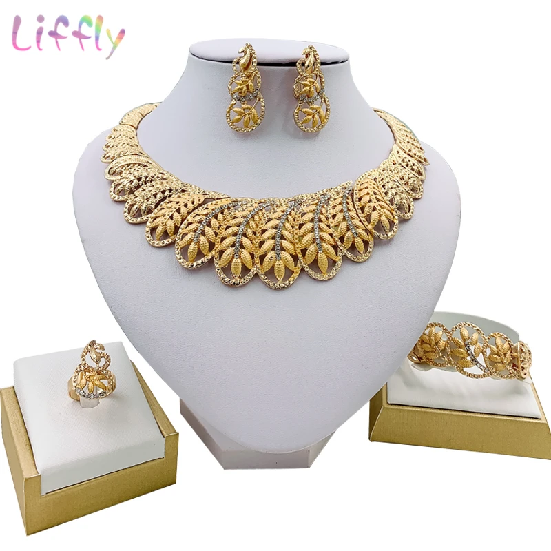 Liffly Дубай Свадебные ювелирные изделия модное женское ожерелье серьги