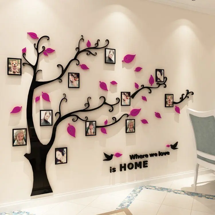 Rose Red Left 3D акриловая фоторамка с деревом, наклейки на стену, Кристальные зеркальные наклейки, наклейки на ТВ, фоновая стена, сделай сам, семейная фоторамка, Настенный декор - Цвет: Rose Red Left