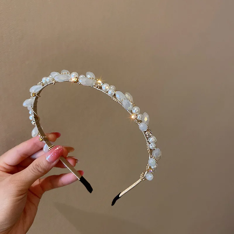 

Korean Sweet Pearl Crystal Headband High-end Design Lady Hair Accessories Temperament All-match Headwear