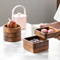 wooden plate square tray japanese tableware household dessert plate small round bowl creative stackable plate