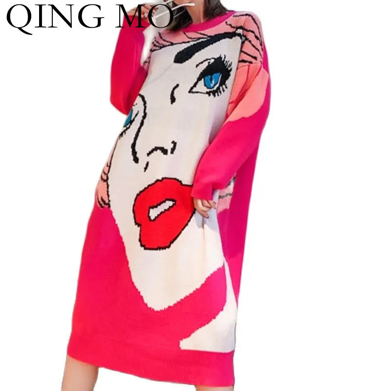 Женское платье-свитер с длинным рукавом средней длины | Женская одежда