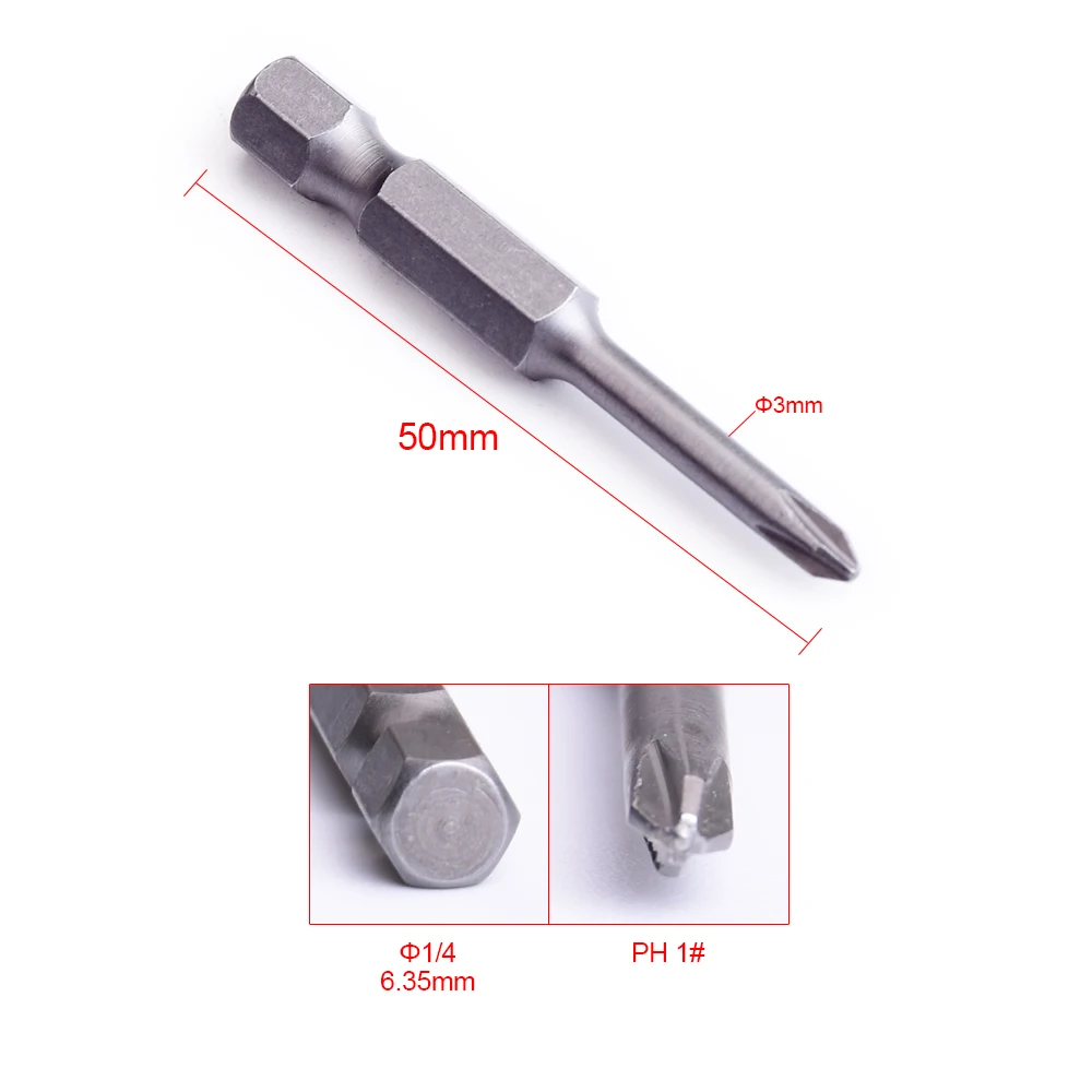KNOKOO 1/4 Shank Screwdriver Drill Bit 50MM Length Phillips Head HEX6.35 Magnetic Screw Driver Bits 10pcs/lot - Цвет: 6.35x50x3.0x1xPH