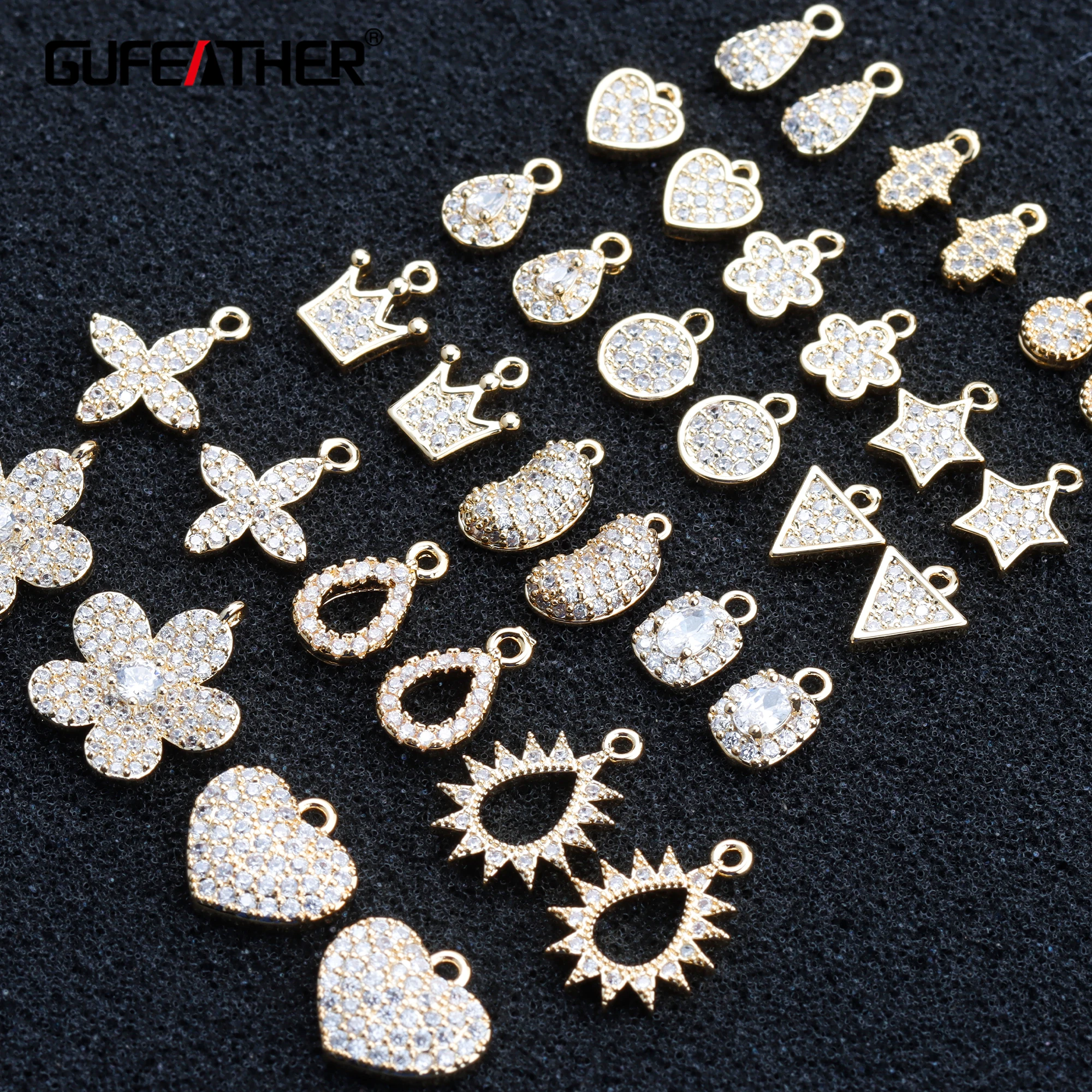 

GUFEATHER M907,jewelry accessories,pass REACH,nickel free,18k gold plated,zircon,copper,earring pendant,jewelry making,20pcs/lot