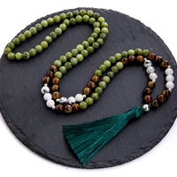 8mm yellow tiger eye howlite southern jade beaded necklace meditation yoga 108 japa mala rosary tibetan jewelry tassel pendant