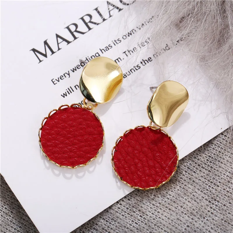 IF ME Vintage Leather Big Dangle Earrings For Women Red Black Geometric Round Earring Party 2019 Sexy Female Jewelry Gift |