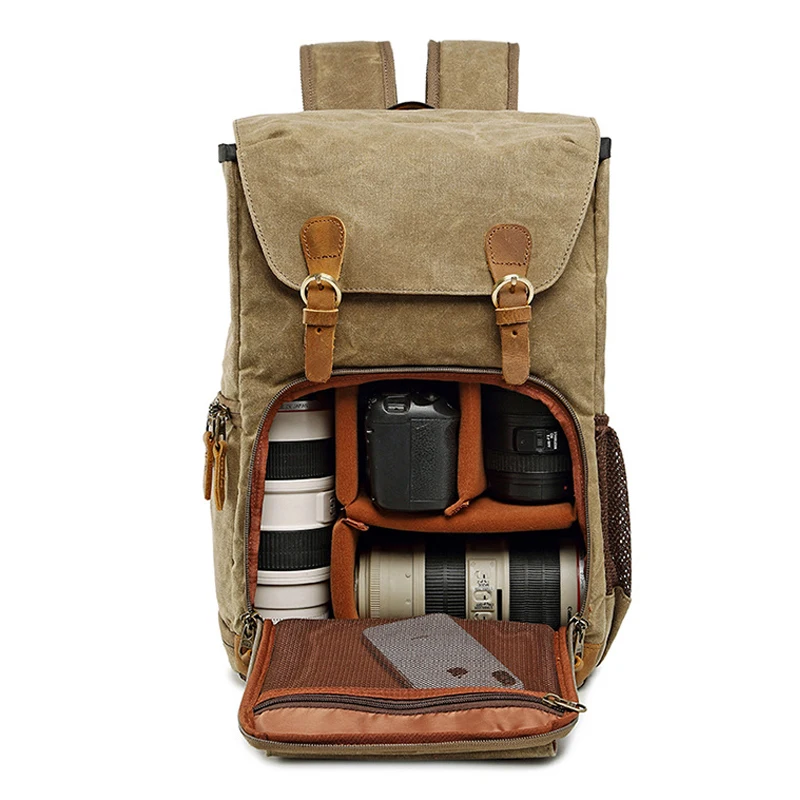 Мужские Водонепроницаемые холщовые рюкзаки для камеры винтажный женский рюкзак
