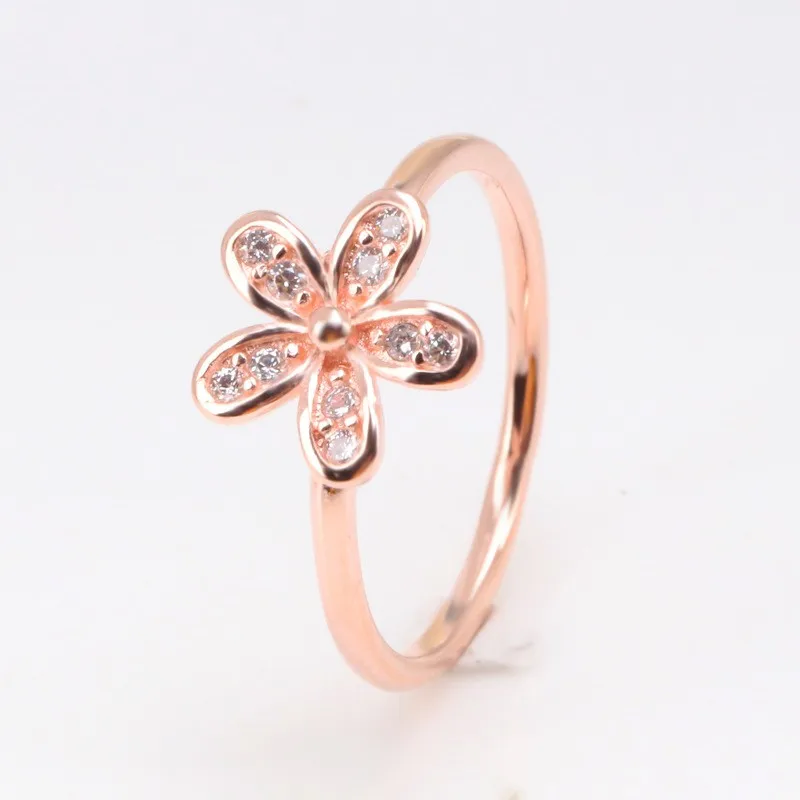 

Original 925 Sterling Silver Pan Ring Shiny Rose Gold And Silver Daisy Pan Ring For Women Wedding Party Gift Fashion Jewelry