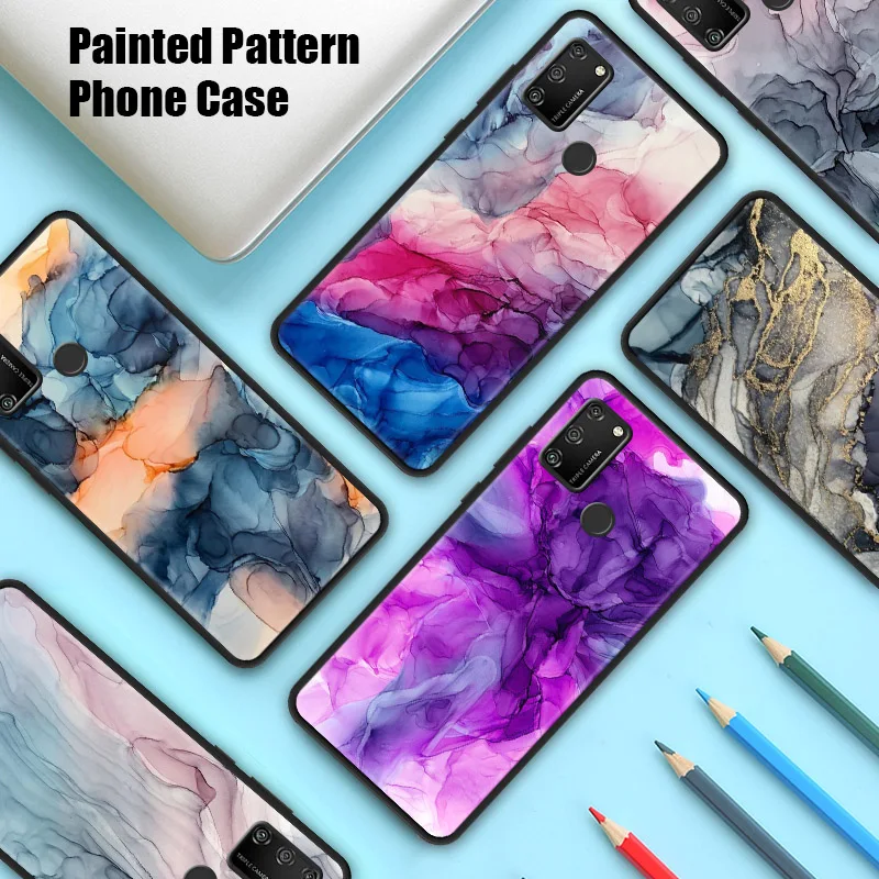 

Ink Brush Marble Pattern Case on for Huawei Honor 10 Lite 10i 9 Light Full Cover Watercolor Painted Case for Honor 20 Pro 20i 30