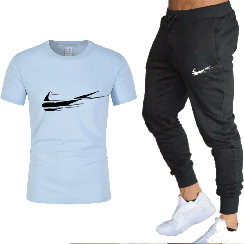

New men's summer casual suit T-shirt + pants two pieces of casual sportswear men's sportswear gym brand clothing sports suits