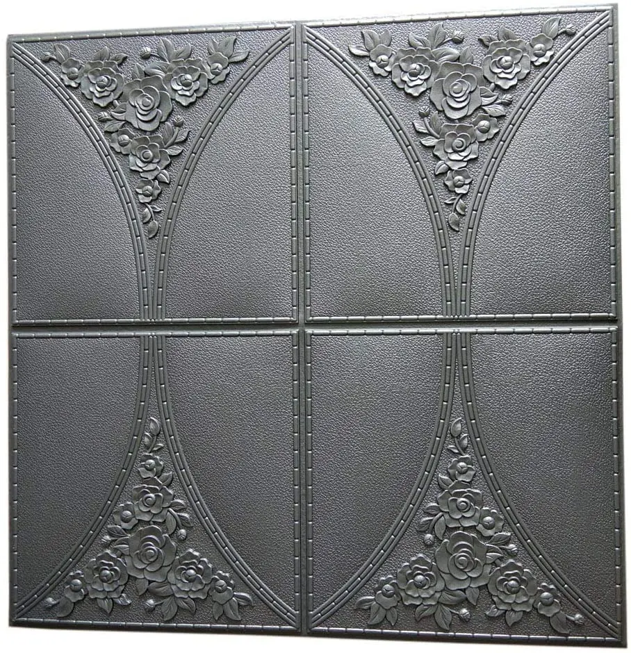 

3D Wallpaper Silver Grey 3D Wall Panels Foam Wall Sticker Textured Silver Grey Wall Tiles Peel and Stick Self Adhesive Wallpaper