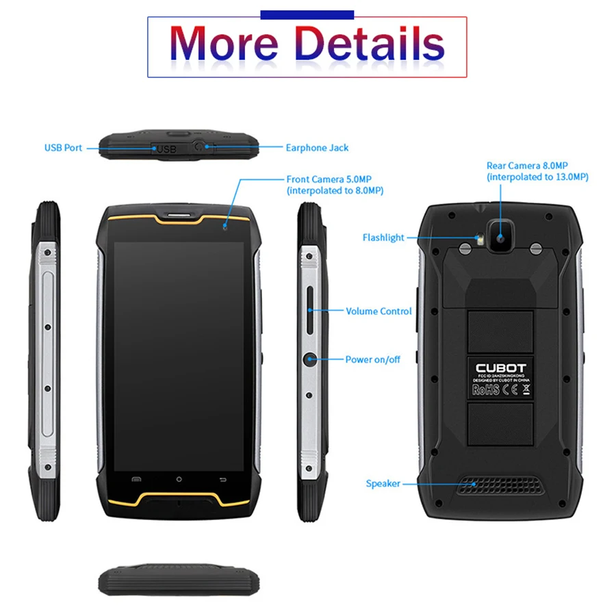 Cubot KingKong смартфон с 5 5-дюймовым дисплеем четырёхъядерным процессором MT6580 ОЗУ 2 Гб