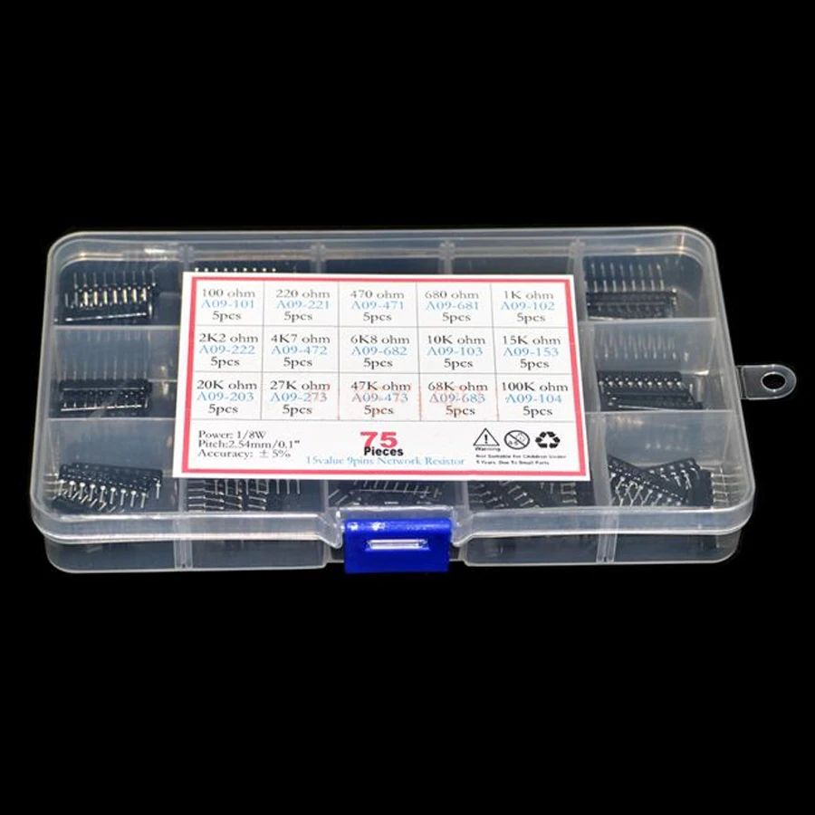 Комплект резисторов в ряд 75 шт./лот 15 значений сопротивление штекер 2 54 сеть 9Pin
