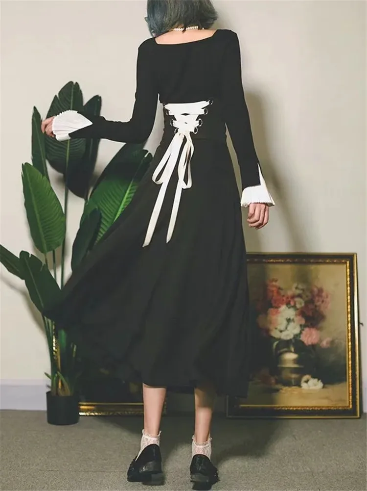 

Spring/AutumnA-line Skirt French Half-bag Elastic Long Skirt Temperament Commuter Joker Light Mature Hepburn Style Maid Beauty