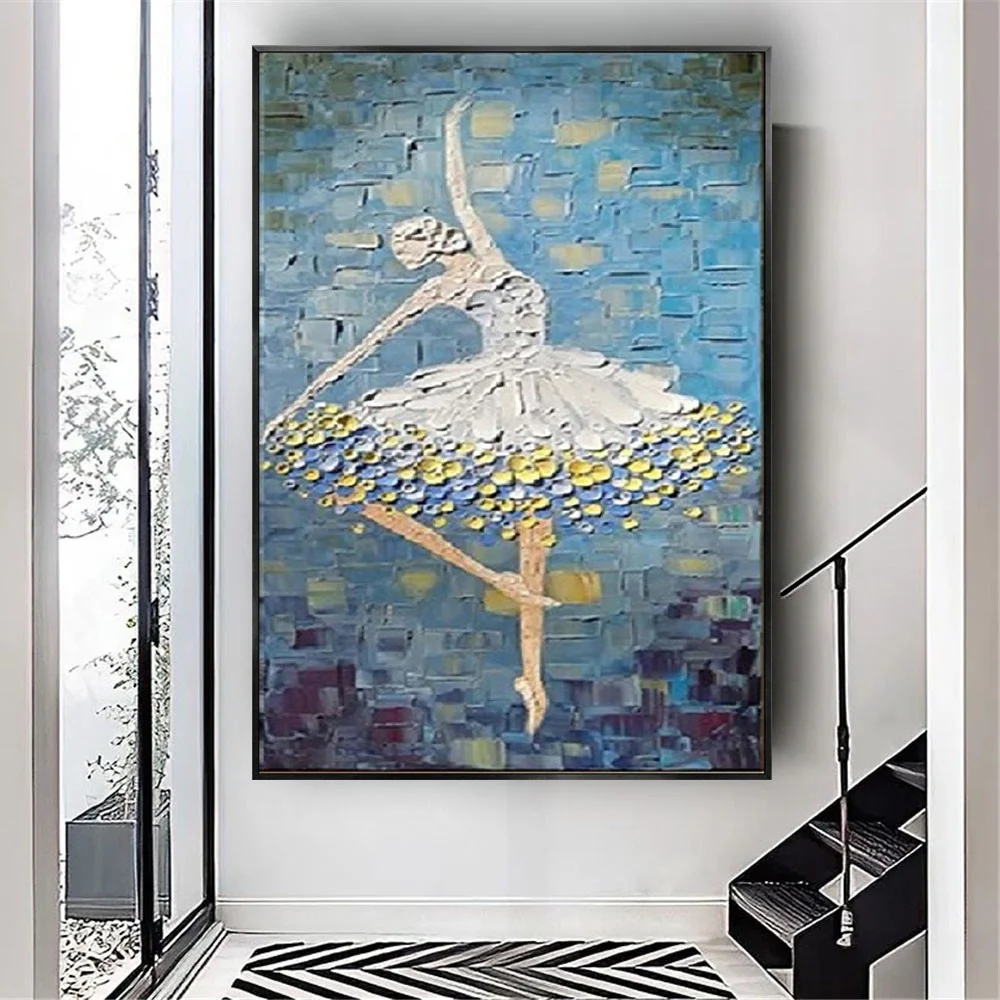 

Handmade Abstract Knife Canvas Oil Painting White Dancer Ballet Girl 3D thick texture Wall Art for Home Living Room Decor gift