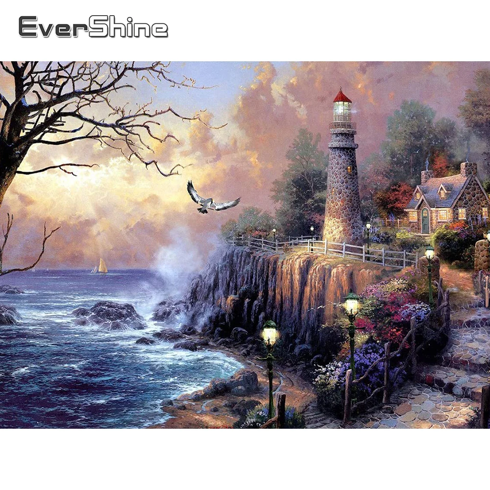 

Алмазная живопись 5D "сделай сам", пейзаж, картина Стразы, алмазная вышивка, маяк, наборы для вышивки крестом