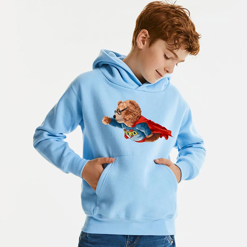 

Fly Teddy Bear Printed Kids Hoodie Boys Girls Hip Hop Long Sleeve Sweatshirt Children Casual Sport Clothes 2-14 Years Old