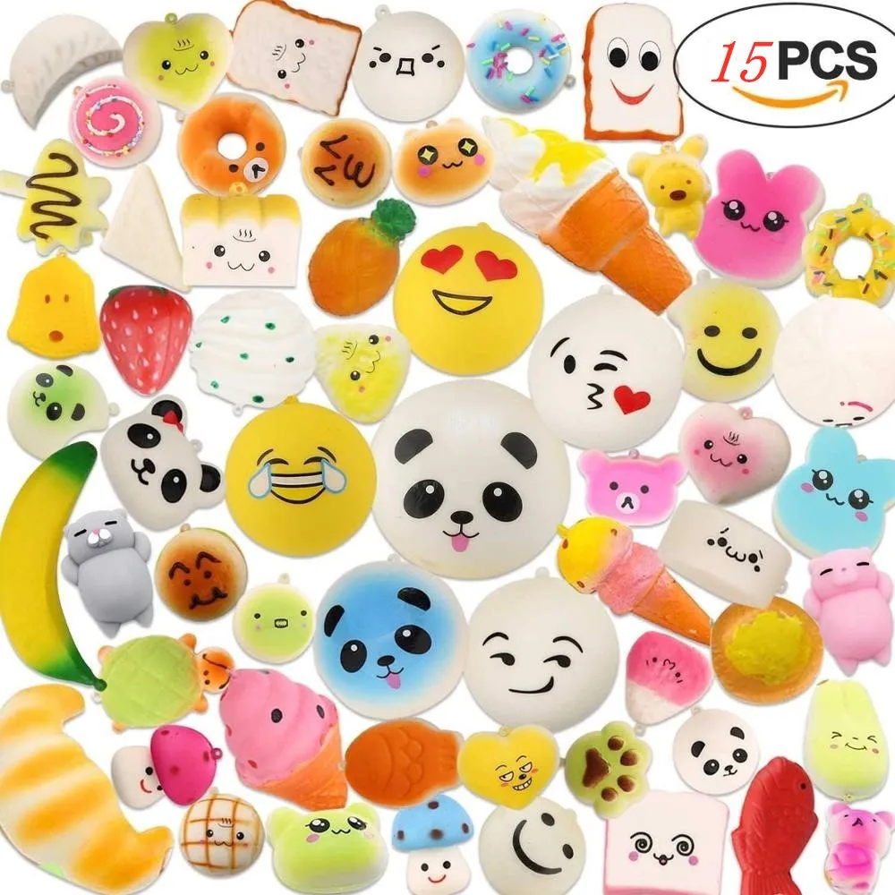 15PCS Random Color 20/15/10 шт. милые мягкие продукты мягкий медленно поднимающийся снятия стресса Squeeze игрушки комплекты одежды с рисунком «панда» хлеб торт, необычный подарок, сотовый телефон ремни - Цвет: 15PCS Random Color