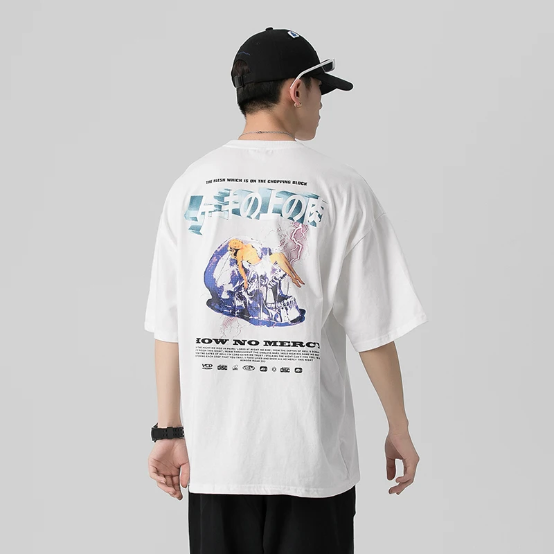 

YOYOO new men clothing cotton print men oversized t shirts casual loose t shirt new fashion style men's shirts man