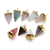 natural stone conical hexagonal pink crystal opal pendants charms necklace jewelry making