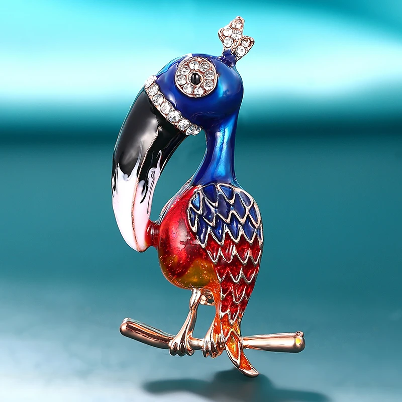 

European and American retro brooch atmospheric texture color oil drop rhinestone woodpecker brooch sweater coat scarf pin buckle