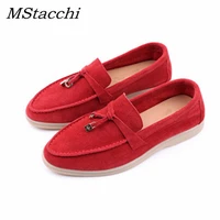 mstacchi hanged metal loafers ladies shoes genuine leather slip on flat shoes casual walk shoes for women mujer driver shoes