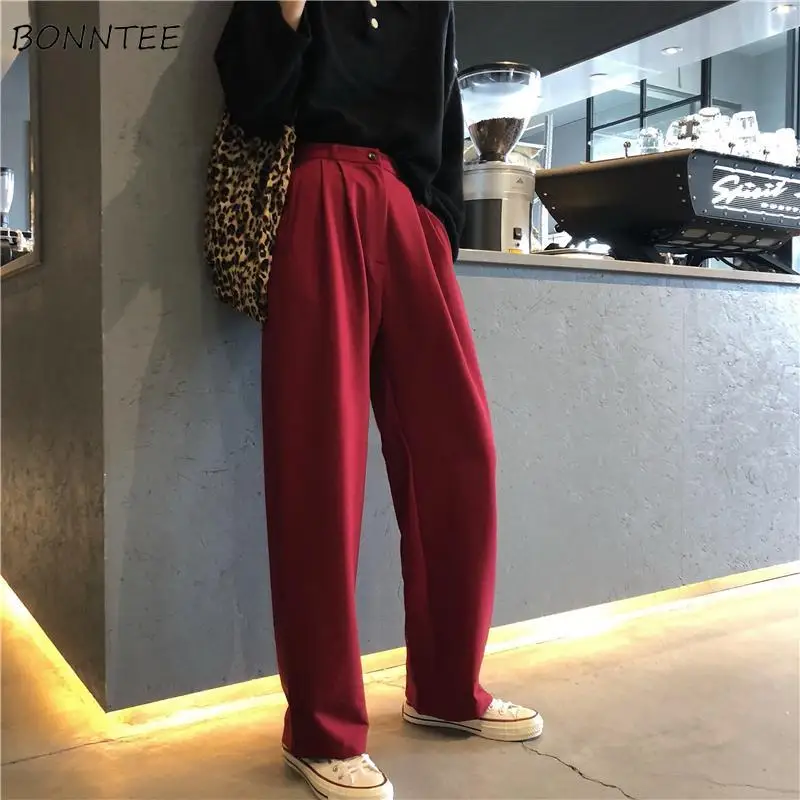 

Женские свободные брюки в стиле ретро, повседневные Универсальные Длинные Брюки с карманами на молнии в Корейском стиле, простые повседнев...