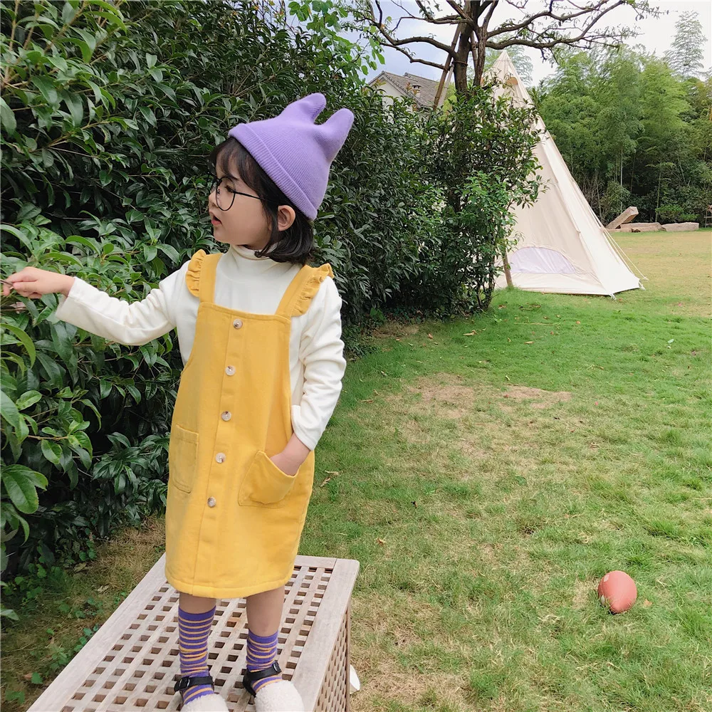 2019 г. Осеннее модное милое вельветовое платье-комбинезон для девочек однотонное