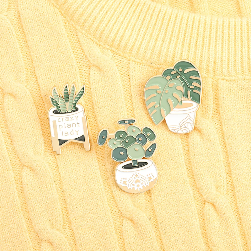 

Potted Plant Enamel Pin Custom Green Monstera Aloe Succulents Brooch Lapel Pins for Backpacks Badge Jewelry Friends Wholesale