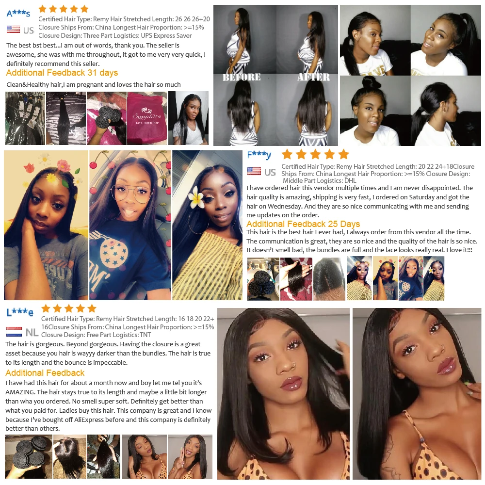 Sapphire прямые волосы в пучках с закрытыми волосами перуанские 3 шт. не Реми для