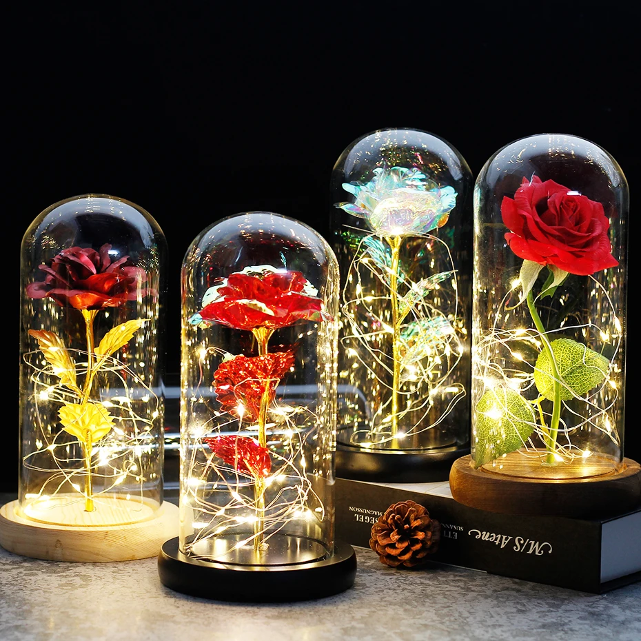 Beautiful Eternal Rose Eternelle LED Light Beauty And The Beast In Glass Dome For Mother's Birthday Valentines Day Gift | Дом и сад