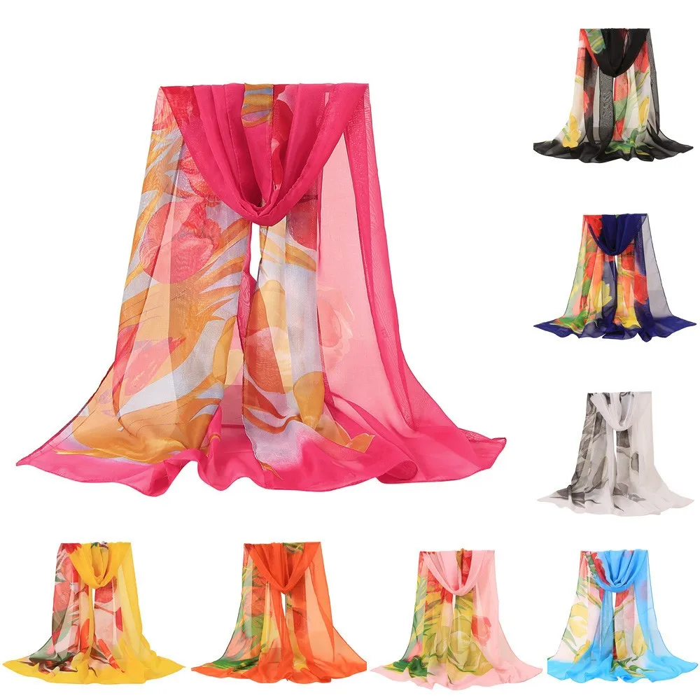 

Fashion Slik Scarves For Women Flower Printing Long Soft Wrap Scarf Women Chiffon Shawl Scarves Summer Ladies Beach Shawl