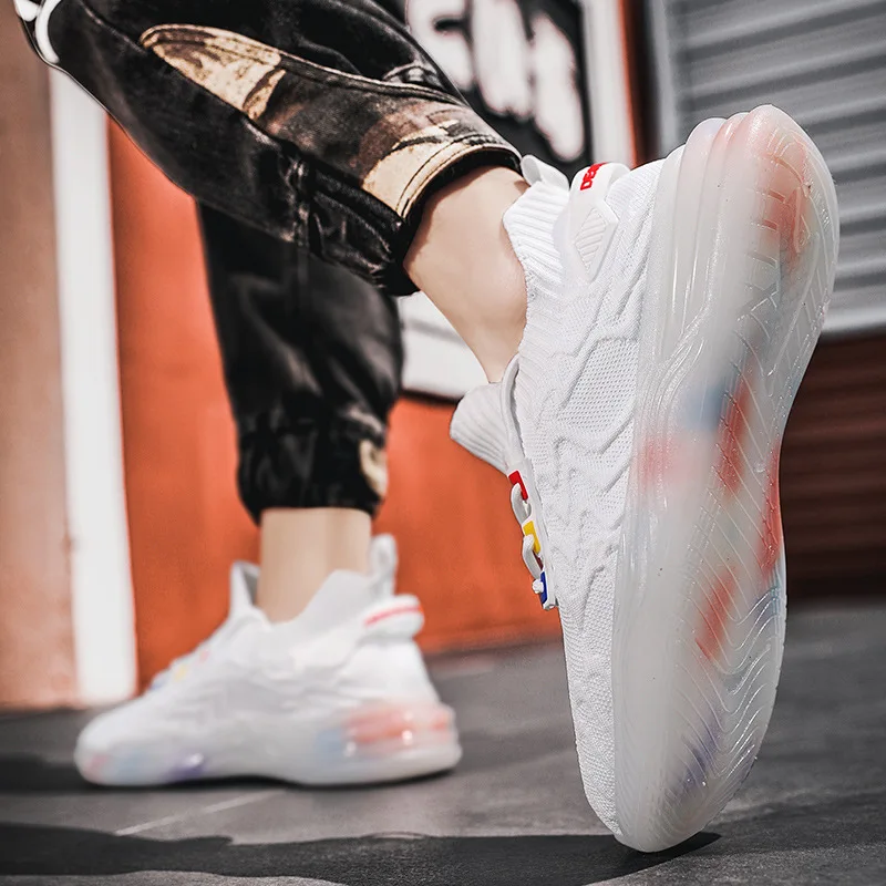 

2021 summer new breathable casual flying woven coconut shoes trend ins fashion sports solid color men's shoes