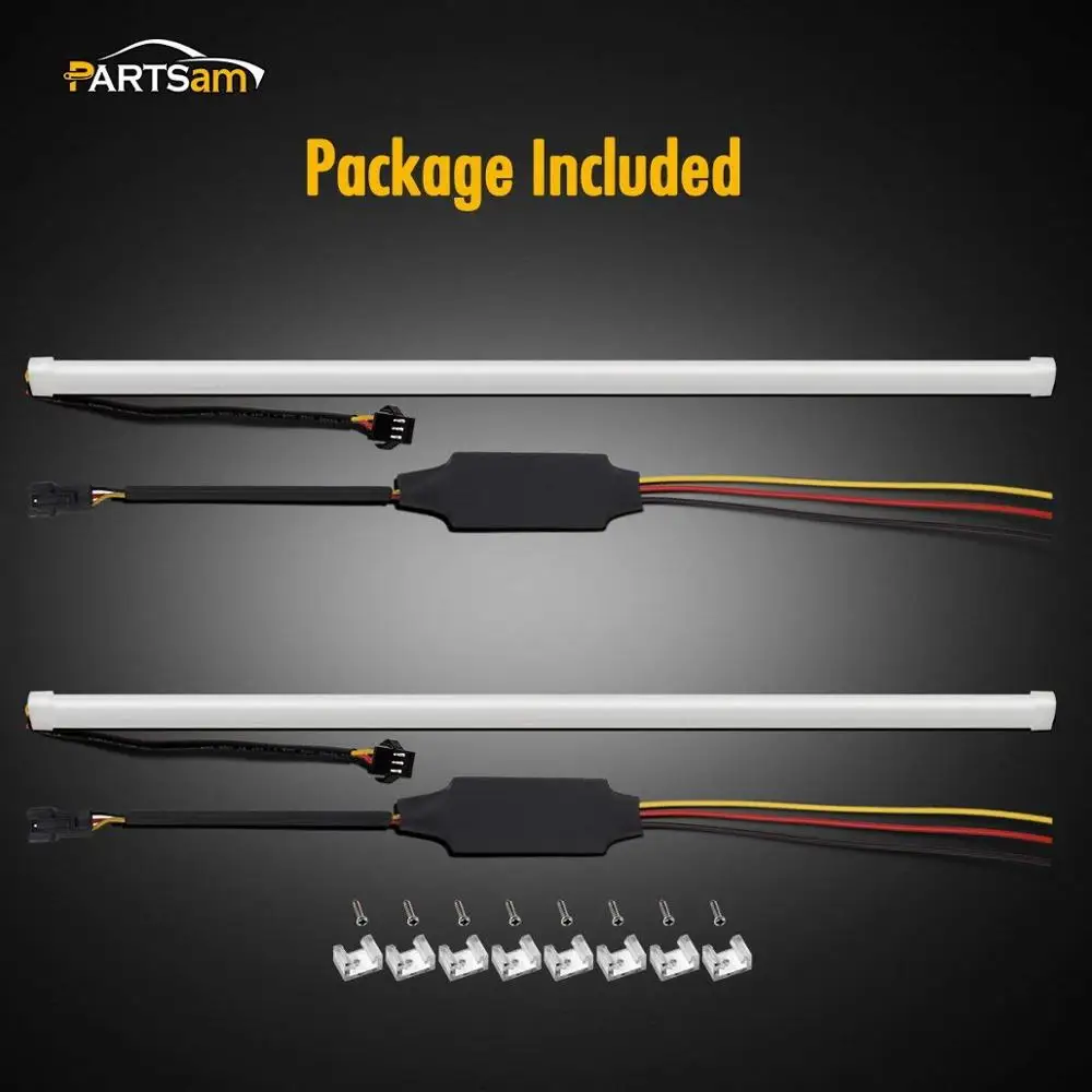 2X 45cm Illuminate White/Amber Switchback LED Strip Lights Headlight Side Glow, White-Amber Dual Color LED Strip Tube jk799