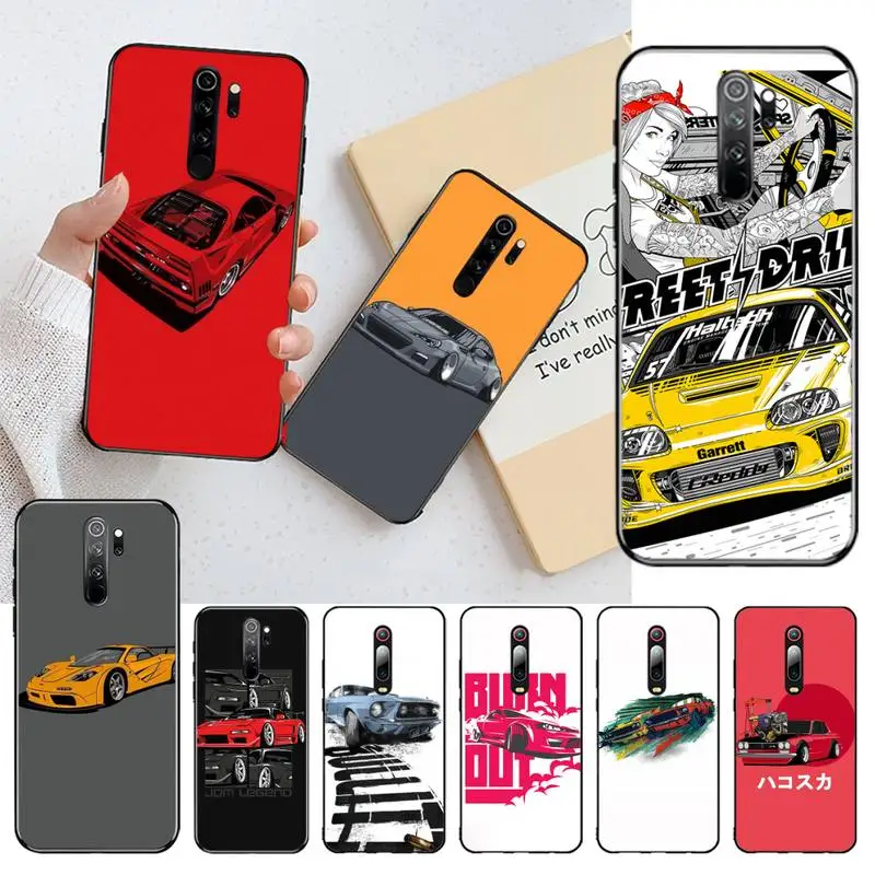 

YJZFDYRM Tokyo Drift Sport Car JDM Silicone Black Phone Case for Redmi Note 9 8 8T 8A 7 6 6A Go Pro Max Redmi 9 K20