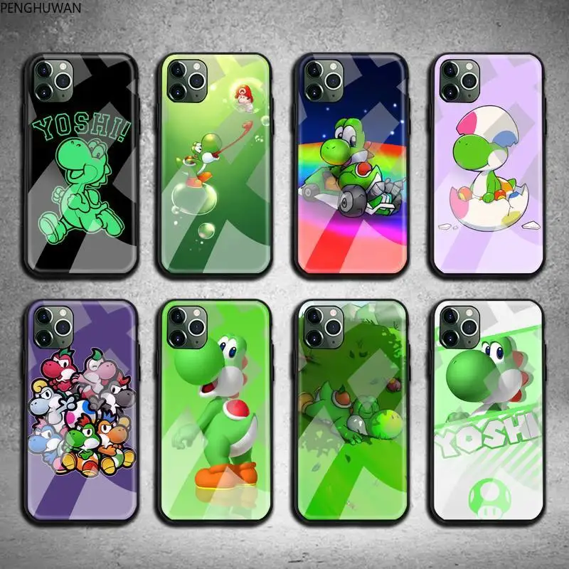 

PENGHUWAN Cartoon Yoshi Phone Case Tempered Glass For iPhone 11 Pro XR XS MAX 8 X 7 6S 6 Plus SE 2020 case