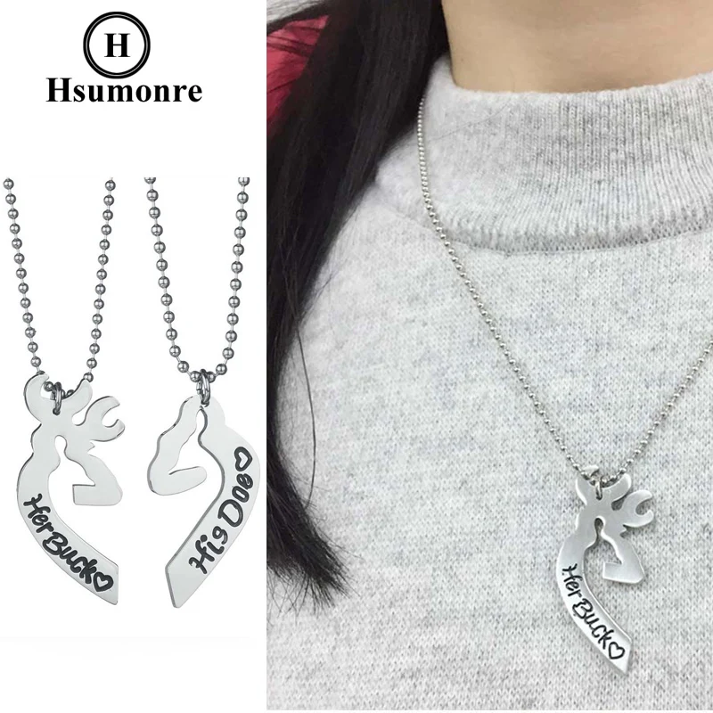 Совпадающее ожерелье с сердцем и оленем из нержавеющей стали надпись His Doe