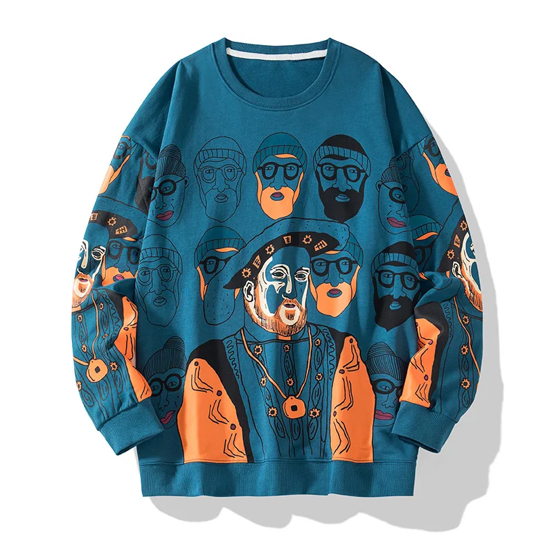 

Мужской пуловер с забавным принтом и круглым вырезом, новинка 2021, повседневный уличный свитшот в стиле Харадзюку, хип-хоп, свободный спортив...