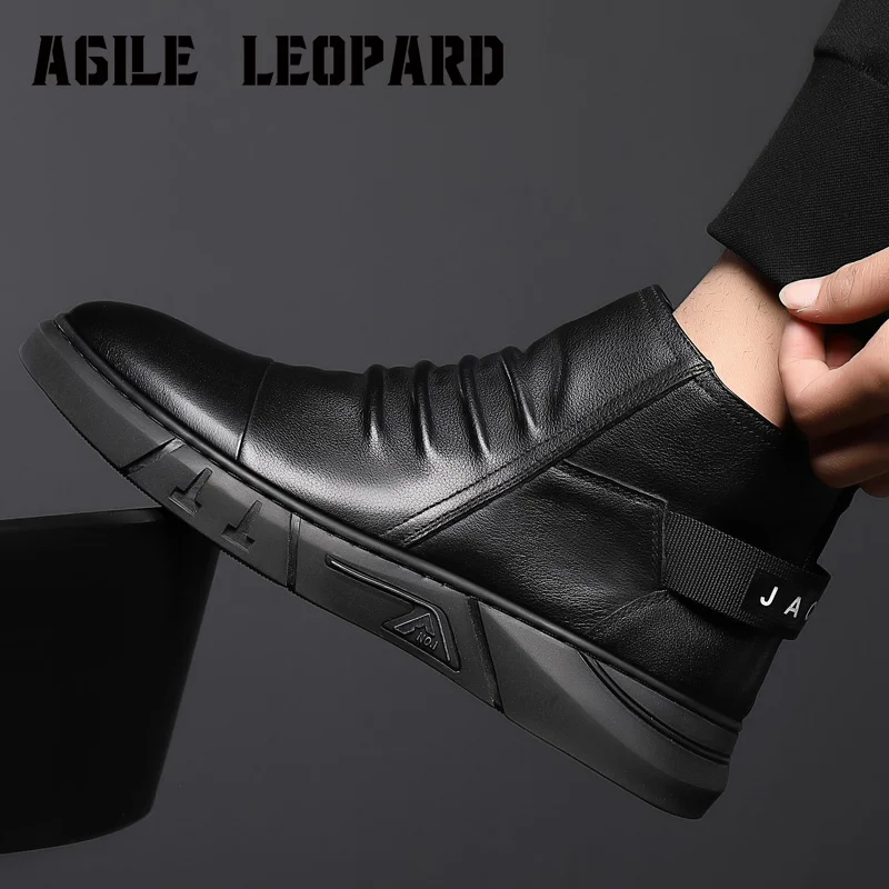 

Autumn/Winter Working Boots For Men Black High Top Men Casual Shoes Brand Fashion Motorcycle Boots Genuine Leather Men Boots