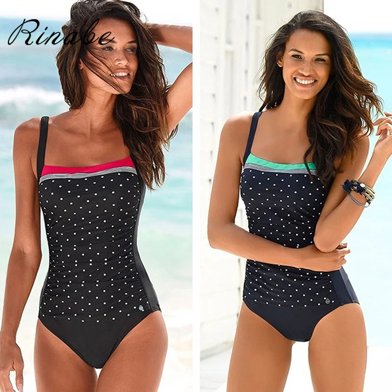 Rinabe купальник в горошек 2019 бандо размера плюс для женщин Bobysuit бикини Холтер