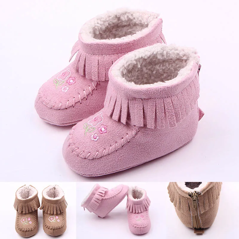 Ботинки для новорожденных девочек и мальчиков зимние теплые ботинки с бахромой