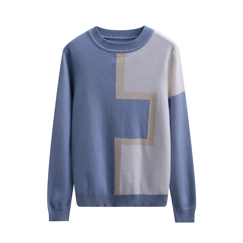 Женский трикотажный свитер пуловер контрастных цветов в стиле пэчворк с длинным