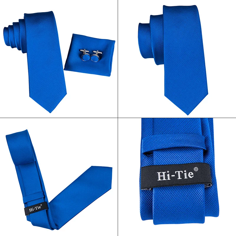 Hi-Tie 6 см тонкий галстук сплошной Шелковый тканый красный синий простой цвет галстук носовой платок запонки набор мужские вечерние свадебные Узкий Тонкий галстук на шею