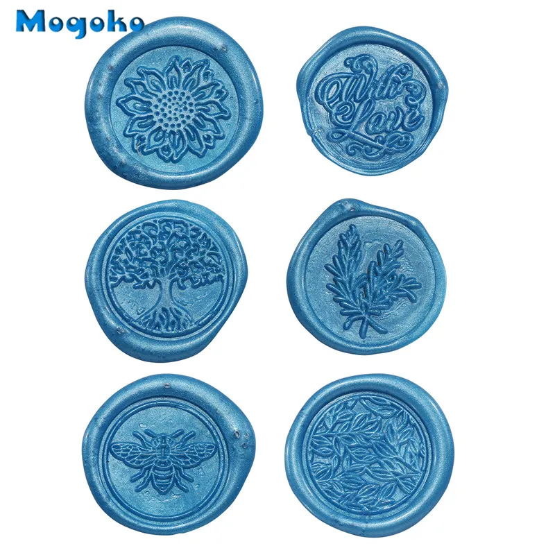 Набор штампов Mogoko с восковым уплотнением 6 шт. штампы + 1 деревянная ручка