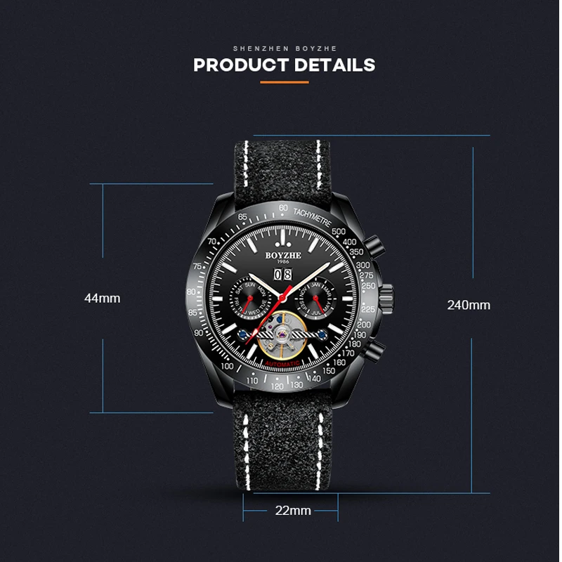 Часы BOYZHE Мужские механические Автоматические брендовые Роскошные спортивные