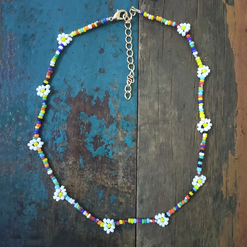 Handmade colorful flower necklace Bohemian mixed style beaded women fashion charm neck jewelry gifts wholesale 2020 new | Украшения и