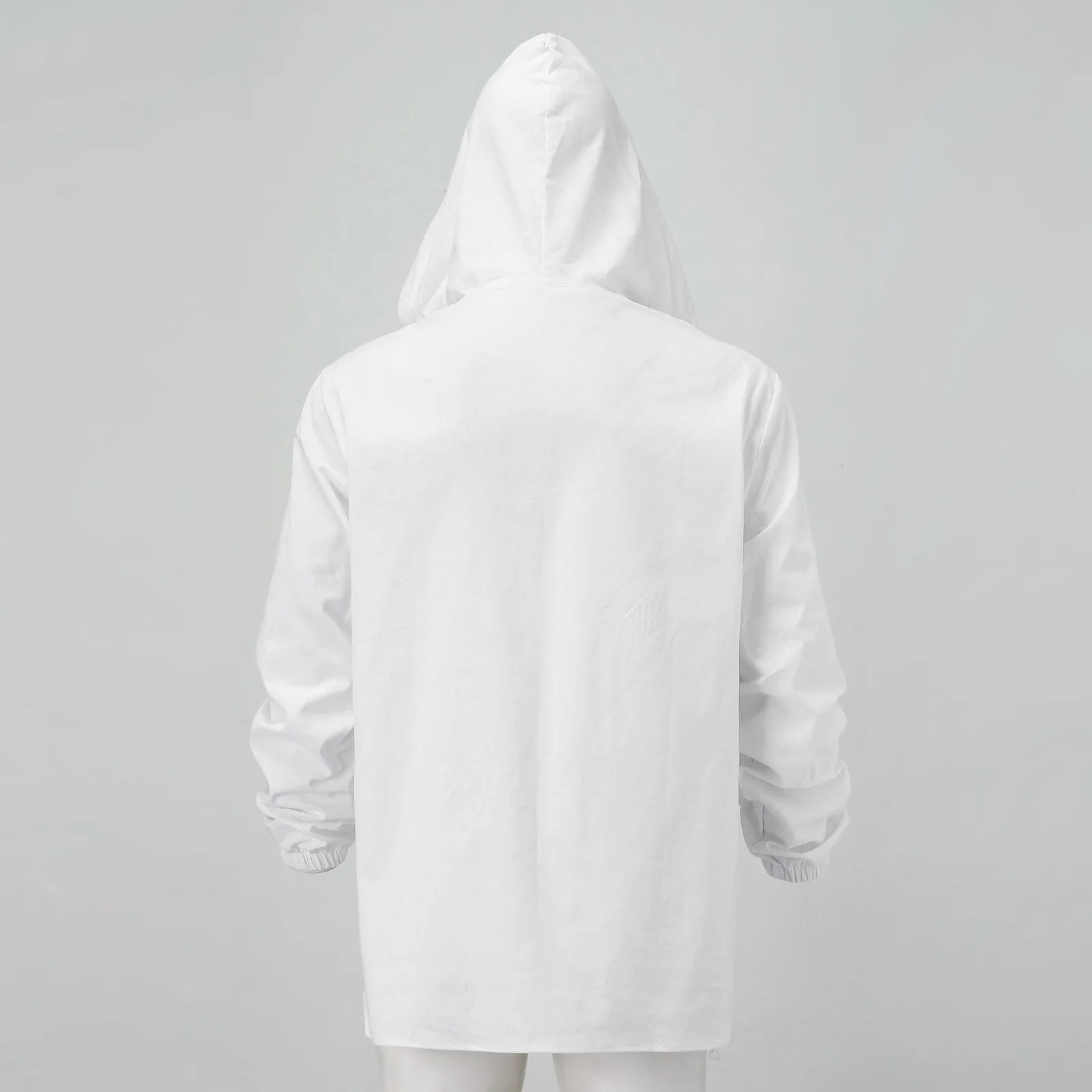 Рубашка мужская с капюшоном хлопково-Льняная блуза длинными рукавами однотонная