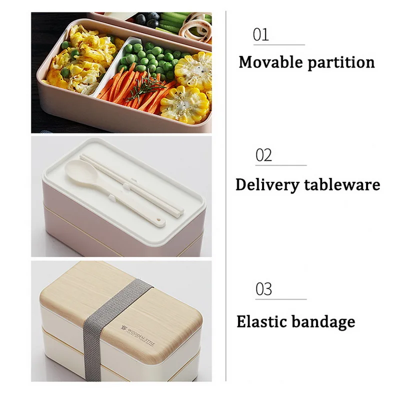 1200/1400 мл двухслойный Ланч бокс деревянный микроволновый салат Bento коробка