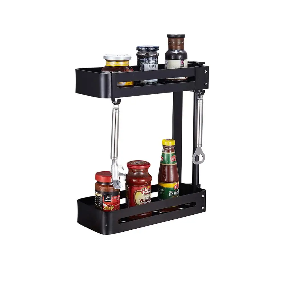 Двухуровневая полка для хранения стойка-органайзер специй с 2 подвесными