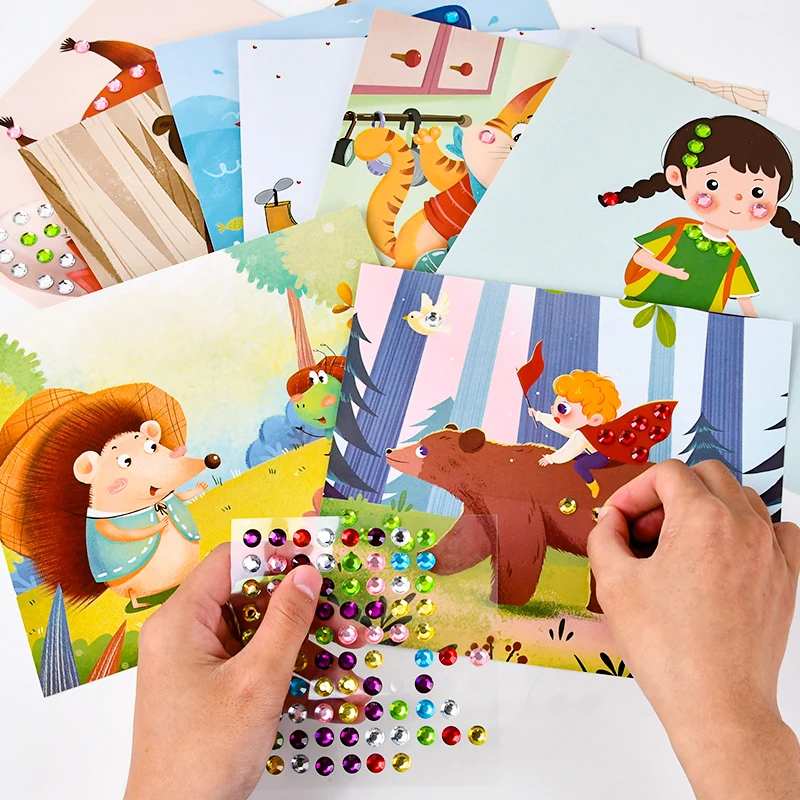 

Children 3d Puzzles Creative DIY Art Painting Acrylic Sticker/hairball Sticker Early Education Brilliant Diamond Patch Kids Toys